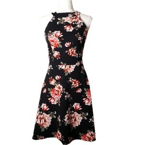 No Boundaries Floral halter Dress Black Rose  0129